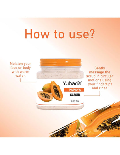Yubari's Scrub For Face & Body (Papaya Scrub, 390 ML) | All Skin |Cleanser Scrub For Deep Exfoliation | Dead Skin Remover Scrub | Tan Removal | Blackhead Remover Scrub | Face Scrub | Body Scrub