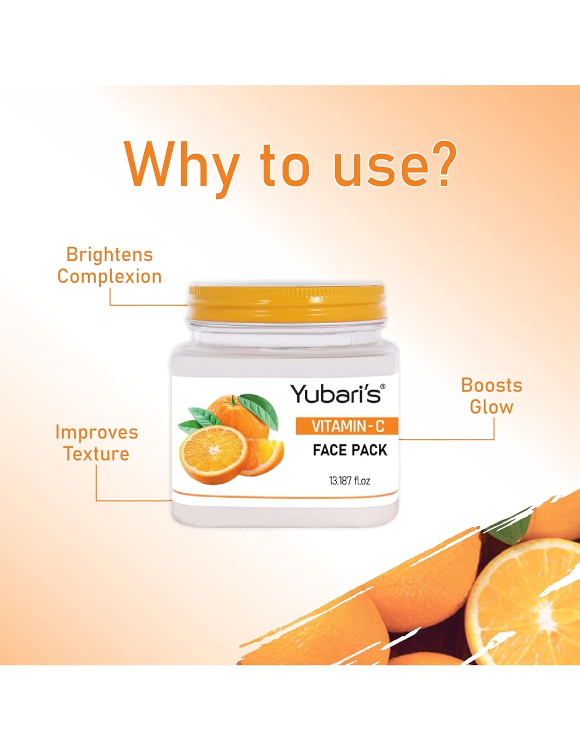 Yubari's Vitamin C Face Pack for Glowing Skin, Oil Control, Acne, Pimples, Detan, Blemishes, Pigmentation & Brightening, Face Cleansing for Face & Body (390 Ml)