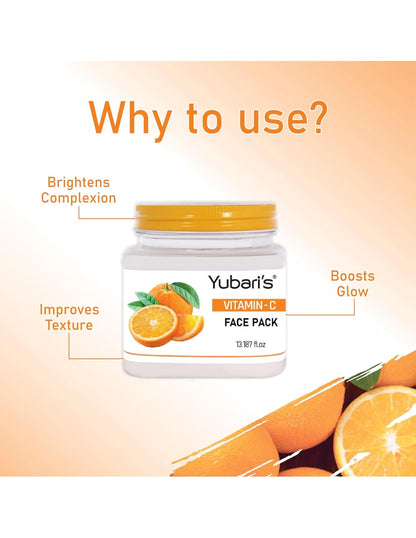 Yubari's Vitamin C Face Pack for Glowing Skin, Oil Control, Acne, Pimples, Detan, Blemishes, Pigmentation & Brightening, Face Cleansing for Face & Body (390 Ml)