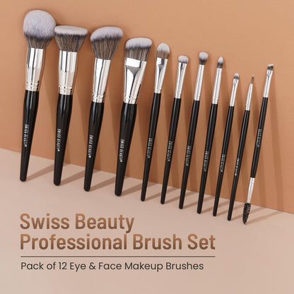 Swiss Beauty Professional Makeup Brush Set, 12Pcs - Transparent