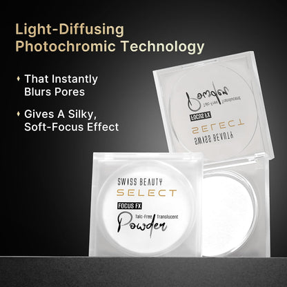 SWISS BEAUTY Select Focus FX Translucent All Skin Powder with Photochromic Technology | Blurs Pores | Matte Finish | Shade- Transparent | 7.5gm |