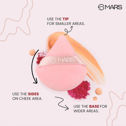 MARS Pizza Powder Puff for Face Makeup | Dual Side Application | For Loose & Pressed Powder Application | Easy to Clean and Handle | Triangle Powder Puff with strap (Pack of 2)