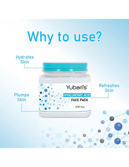 Yubari's Hyaluronic Acid Face Pack for Glowing Skin, Oil Control, Acne, Pimples, Detan, Blemishes, Pigmentation & Brightening, Face Cleansing for Face & Body (390 Ml)