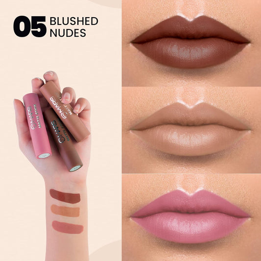 MARS Matte Box Set of 3 Lipsticks for Women | Long-Lasting | Smooth Finish | Moisturising | One Swipe Pigmentation (3x3.2 gm) (05-Blushed & Nudes)