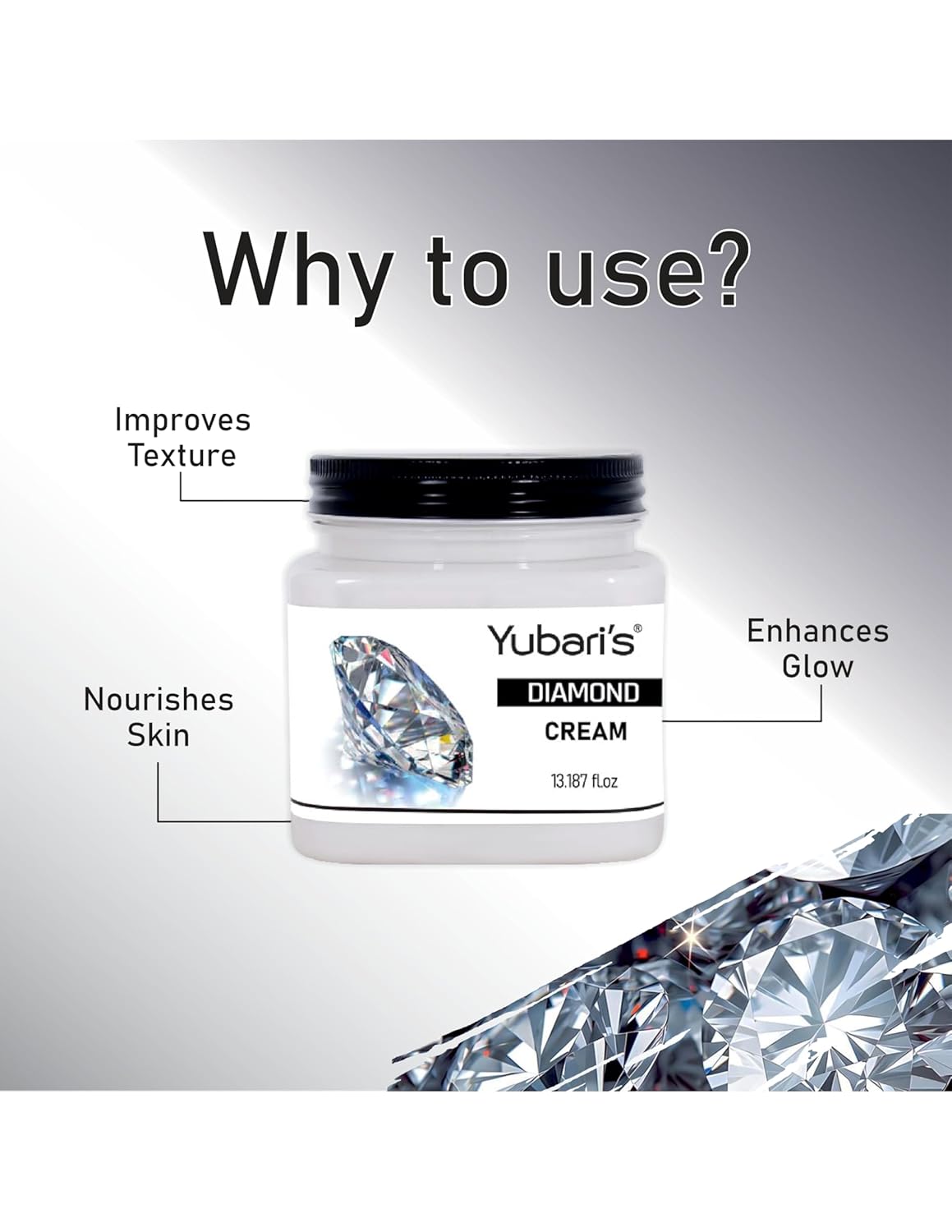 Yubari's Diamond Face And Body Cream For Women and Men (390 Ml) | All Skin Types |Soft and Healthy Skin | Repairing & Nourishment | Deep Hydration & Moisturization | 100% Vegan | Paraben Free