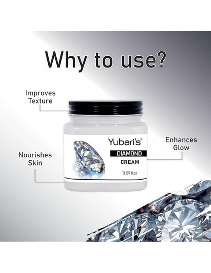 Yubari's Diamond Face And Body Cream For Women and Men (390 Ml) | All Skin Types |Soft and Healthy Skin | Repairing & Nourishment | Deep Hydration & Moisturization | 100% Vegan | Paraben Free