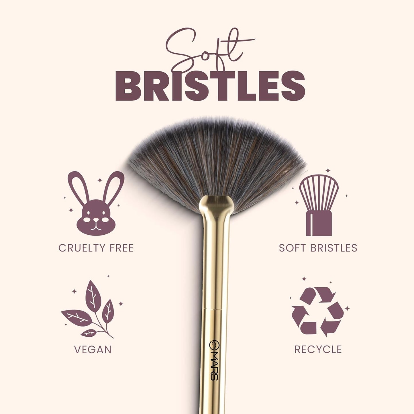 MARS Artist's Arsenal Professional Fan Brush For Face Highlighting | Precise Synthetic Brushes | Feather Soft Touch | Perfect For Highlighting | Luxe Packaging Makeup Brush (Golden)