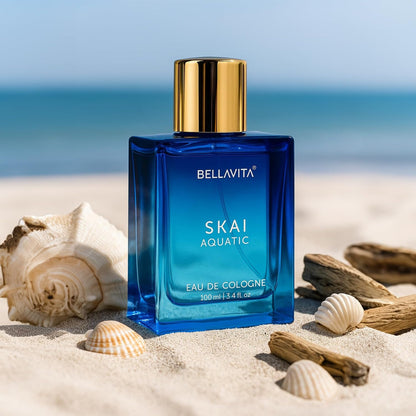 Bella Vita Luxury Skai Aquatic Unisex Long Lasting Perfume for Man and Woman | EDC 100ml | Bergamot, Lavender & Patchouli | Woody, Citrus Premium Fragrance Perfume for Men & Women
