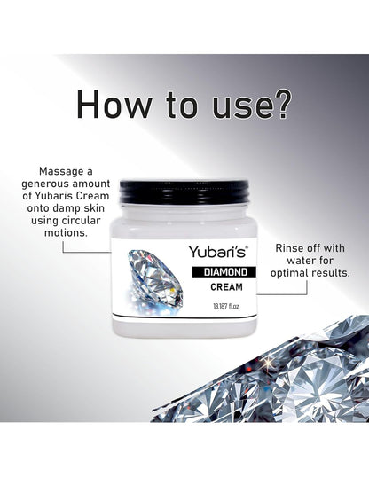 Yubari's Diamond Face And Body Cream For Women and Men (390 Ml) | All Skin Types |Soft and Healthy Skin | Repairing & Nourishment | Deep Hydration & Moisturization | 100% Vegan | Paraben Free