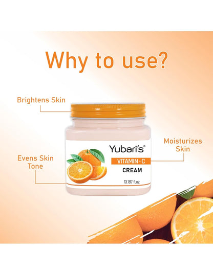 Yubari's Vitamin C Face And Body Cream For Women and Men (390 Ml) | All Skin Types |Soft and Healthy Skin | Repairing & Nourishment | Deep Hydration & Moisturization | 100% Vegan | Paraben Free