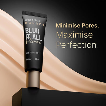 Swiss Beauty Select Blur It All Primer | Minimises Pores and Fine Lines | Infused with Vitamin E and A | 25ml |