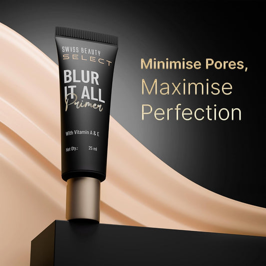 Swiss Beauty Select Blur It All Primer | Minimises Pores and Fine Lines | Infused with Vitamin E and A | 25ml |