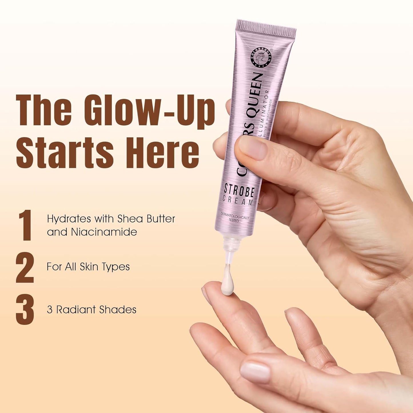 Colors Queen Strobe Cream - Golden Pink, 30g | Primer + Highlighter + Moisturizer | Intense Hydrating & Glowing Makeup Base | Multipurpose Strobe Cream for Face Enriched with Shea Butter & Niacinamide