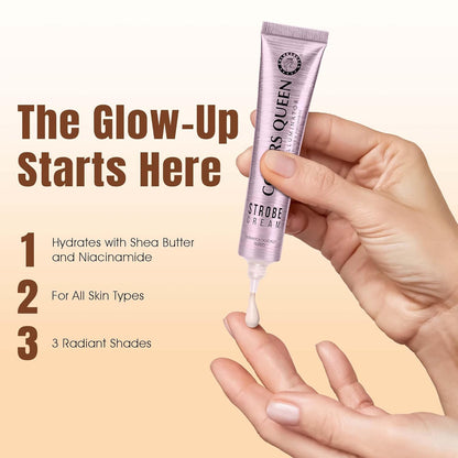 Colors Queen Strobe Cream - Golden Pink, 30g | Primer + Highlighter + Moisturizer | Intense Hydrating & Glowing Makeup Base | Multipurpose Strobe Cream for Face Enriched with Shea Butter & Niacinamide