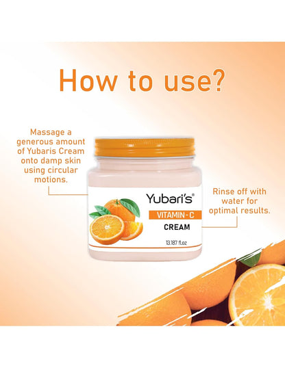 Yubari's Vitamin C Face And Body Cream For Women and Men (390 Ml) | All Skin Types |Soft and Healthy Skin | Repairing & Nourishment | Deep Hydration & Moisturization | 100% Vegan | Paraben Free