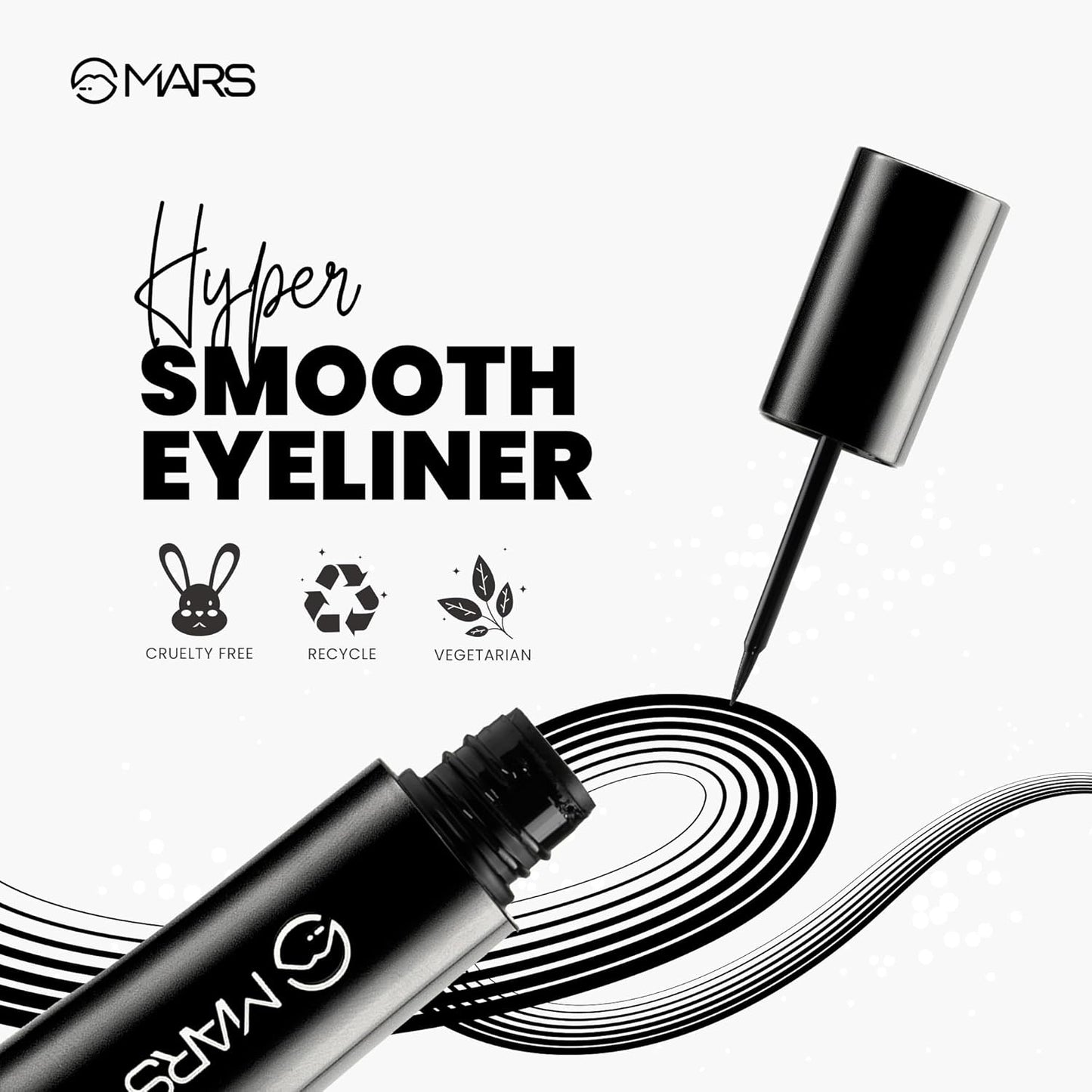 MARS Hyper Smooth Water Resistant Eyeliner | Long Lasting | Smudge Proof | One Swipe Precise Application Eye Liner for Women (10 gm)
