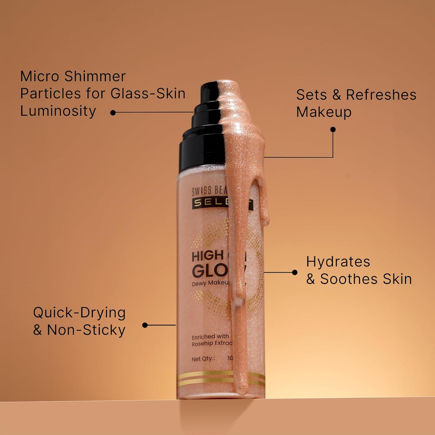 Swiss Beauty Select High on Glow Hydrating Fixer with glass-like glow | Non- Sticky & Quick Drying | 100ml
