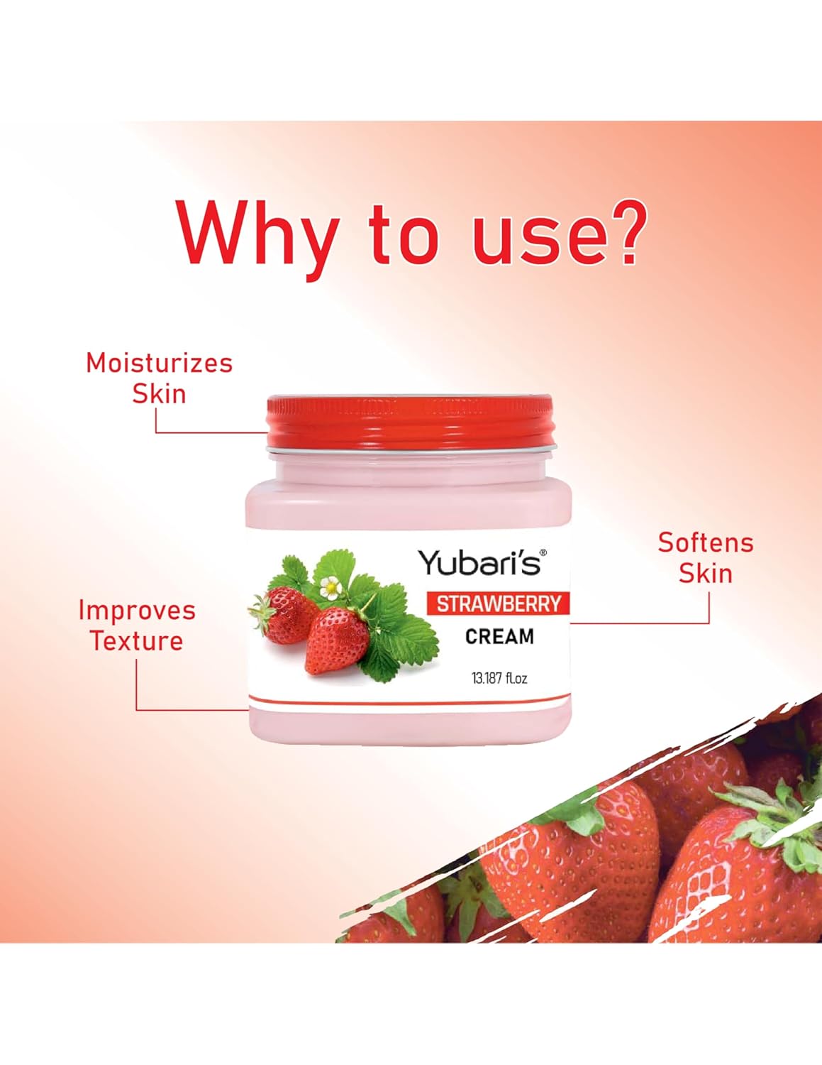 Yubari's Strawberry Face And Body Cream For Women and Men (390 Ml) | All Skin Types |Soft and Healthy Skin | Repairing & Nourishment | Deep Hydration & Moisturization | 100% Vegan | Paraben Free