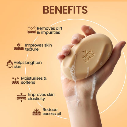 Herbs & Hills Multani Mitti Body Cleanser, Natural Exfoliating Soap with Aloe Vera, Turmeric & Red Sandalwood, 6x100g