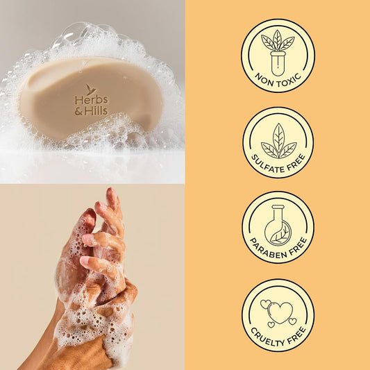 Herbs & Hills Multani Mitti Body Cleanser, Natural Exfoliating Soap with Aloe Vera, Turmeric & Red Sandalwood, 6x100g