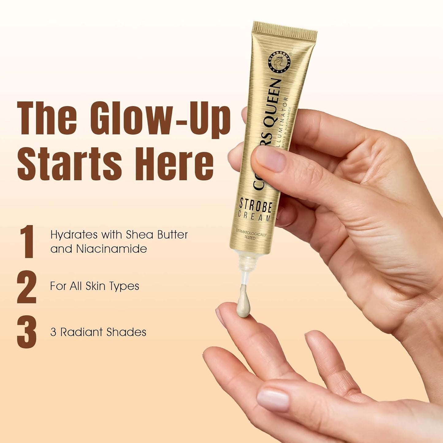 Colors Queen Strobe Cream - Magical Gold, 30g | Primer + Highlighter + Moisturizer | Intense Hydrating & Glowing Makeup Base | Multipurpose Strobe Cream for Face Enriched with Shea Butter & Niacinamide