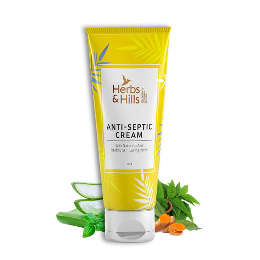 Herbs & Hills Anti-Septic Cream, Herbal Antiseptic Ointment with Tea Tree Oil, Turmeric, Neem & Aloe Vera, Heals Cuts, Scratches, Burns & Skin Irritations, 100gms
