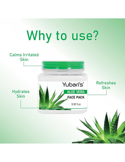 Yubari's Aloe Vera Face Pack for Glowing Skin, Oil Control, Acne, Pimples, Detan, Blemishes, Pigmentation & Brightening, Cleansing for Face & Body (390 Ml)