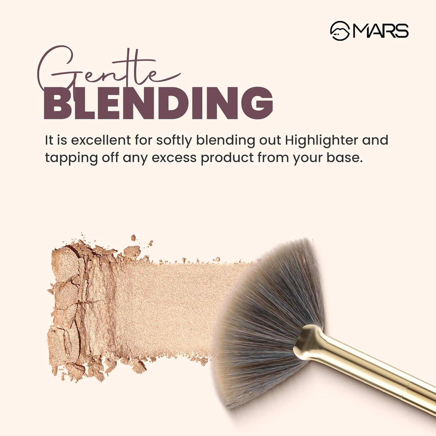 MARS Artist's Arsenal Professional Fan Brush For Face Highlighting | Precise Synthetic Brushes | Feather Soft Touch | Perfect For Highlighting | Luxe Packaging Makeup Brush (Golden)
