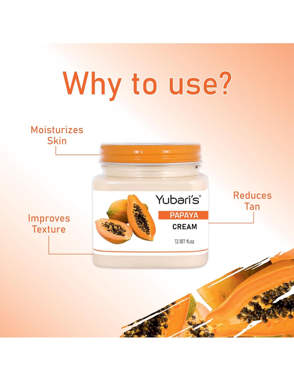 Yubari's Papaya Face And Body Cream For Women and Men (390 Ml) | All Skin Types |Soft and Healthy Skin | Repairing & Nourishment | Deep Hydration & Moisturization | 100% Vegan | Paraben Free