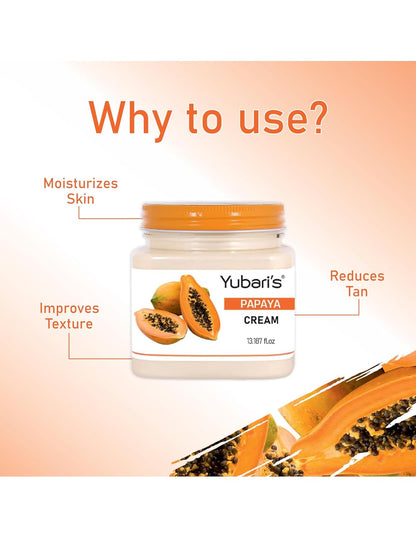 Yubari's Papaya Face And Body Cream For Women and Men (390 Ml) | All Skin Types |Soft and Healthy Skin | Repairing & Nourishment | Deep Hydration & Moisturization | 100% Vegan | Paraben Free