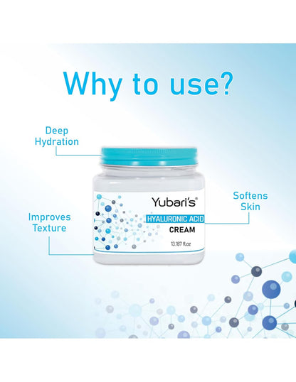 Yubari's Hyaluronic Face And Body Cream For Women and Men (390 Ml) | All Skin Types |Soft and Healthy Skin | Repairing & Nourishment | Deep Hydration & Moisturization | 100% Vegan | Paraben Free