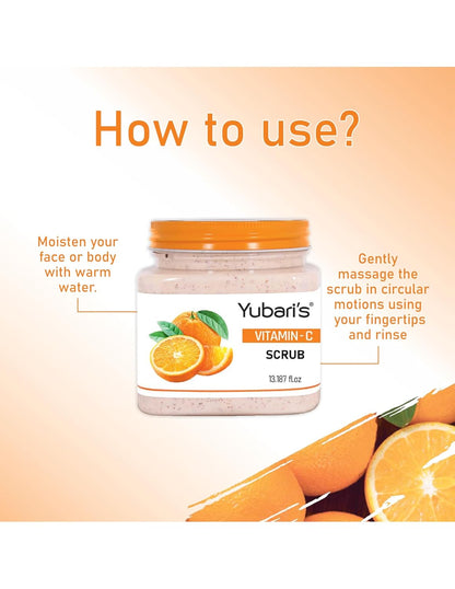 Yubari's Scrub For Face & Body (Vitamin C Scrub, 390 ML) | All Skin |Cleanser Scrub For Deep Exfoliation | Dead Skin Remover Scrub | Tan Removal | Blackhead Remover Scrub