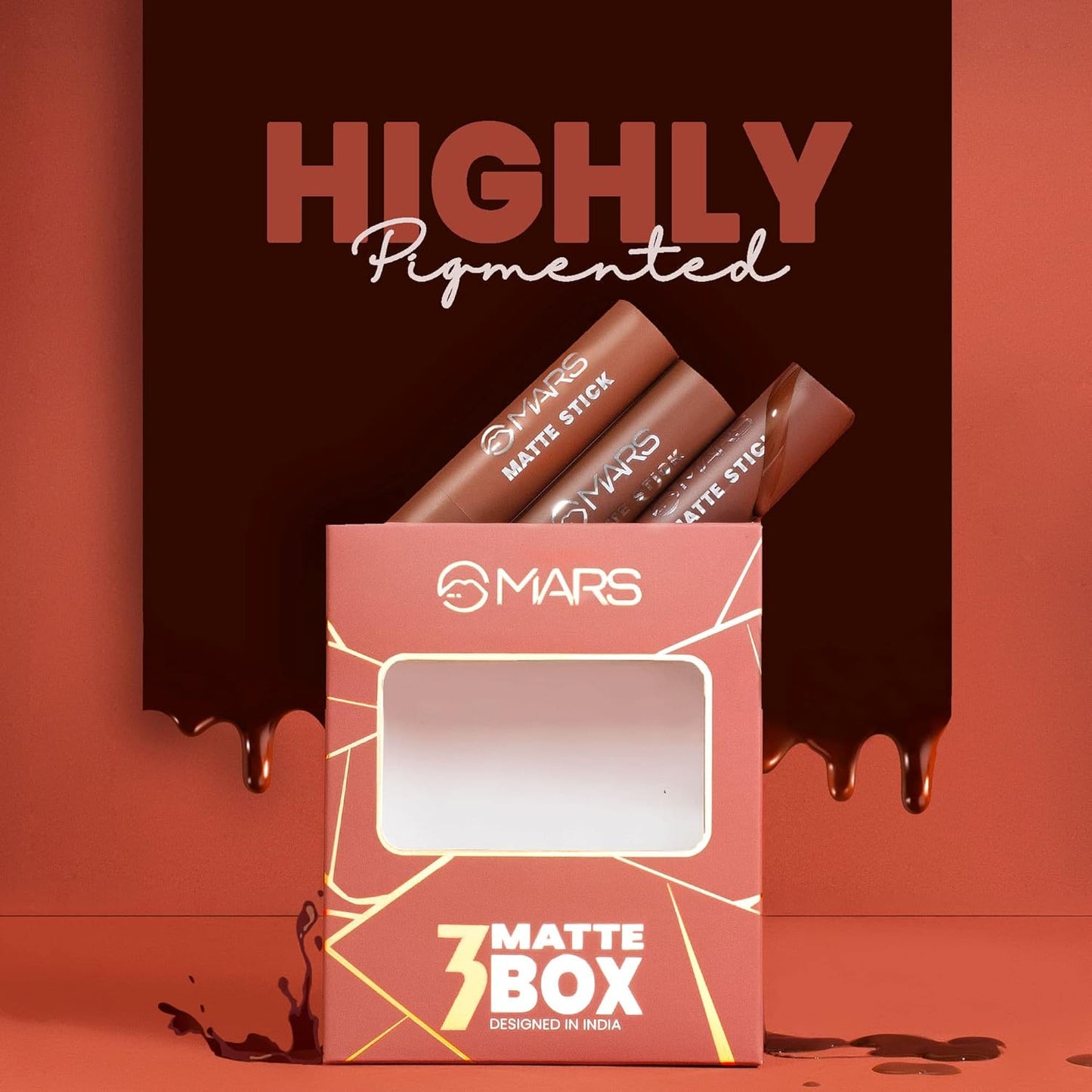 MARS Matte Box Lipsticks for Women | Long-Lasting | Smooth Finish | Moisturising | One Swipe Pigmentation | (Pack of 3x2) x 3.2 gm) (Peache Nudes and Browns)