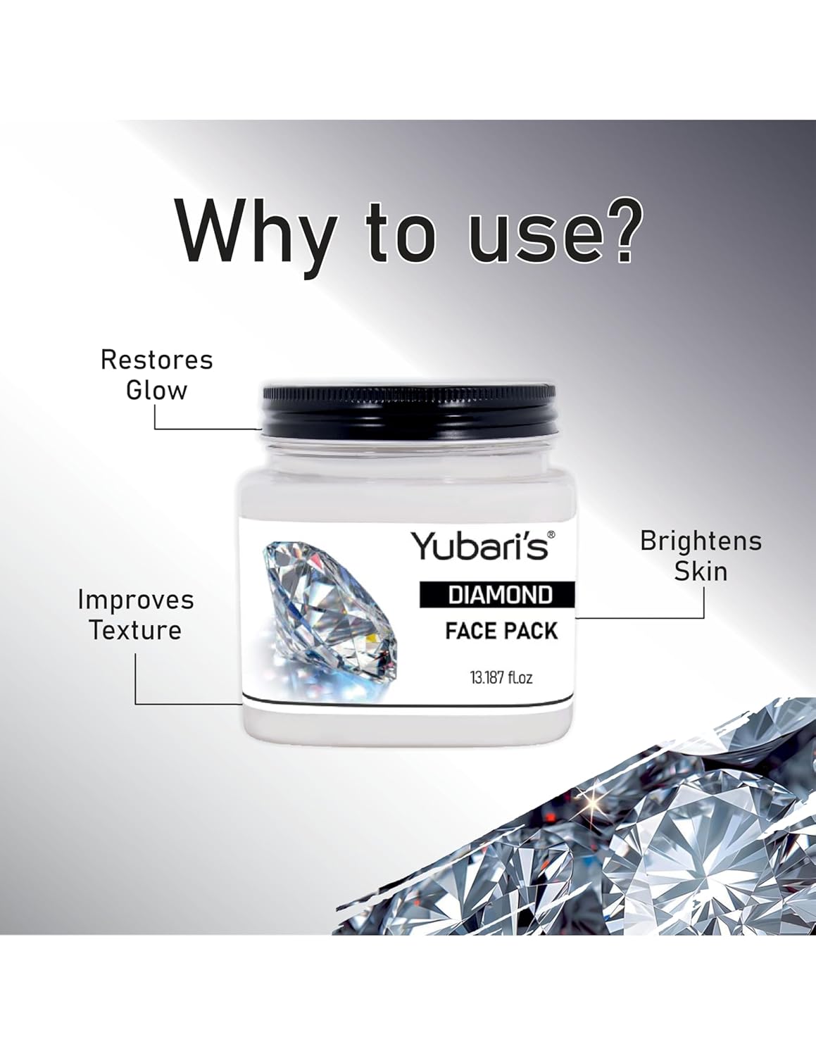 Yubari's Diamond Face And Body Cream For Women and Men (390 Ml) | All Skin Types |Soft and Healthy Skin | Repairing & Nourishment | Deep Hydration & Moisturization | 100% Vegan | Paraben Free