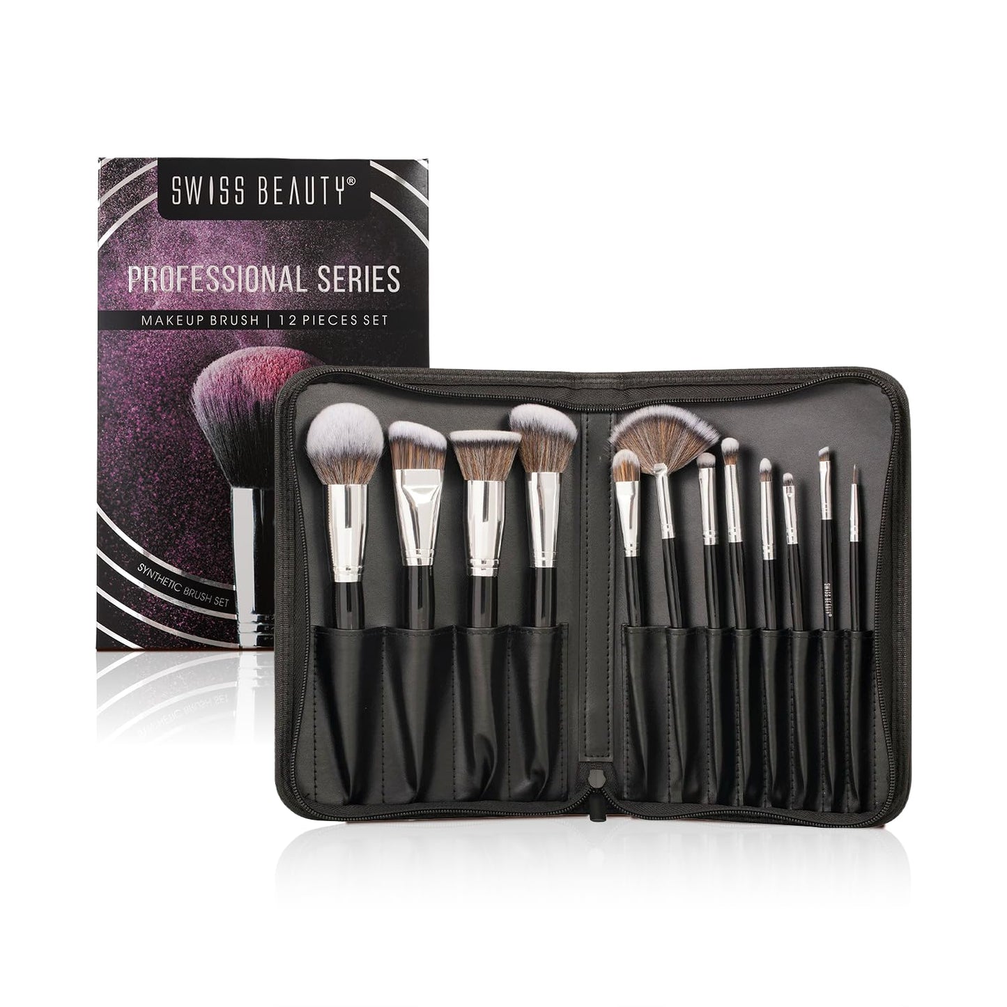 Swiss Beauty Professional Makeup Brush Set, 12Pcs - Transparent