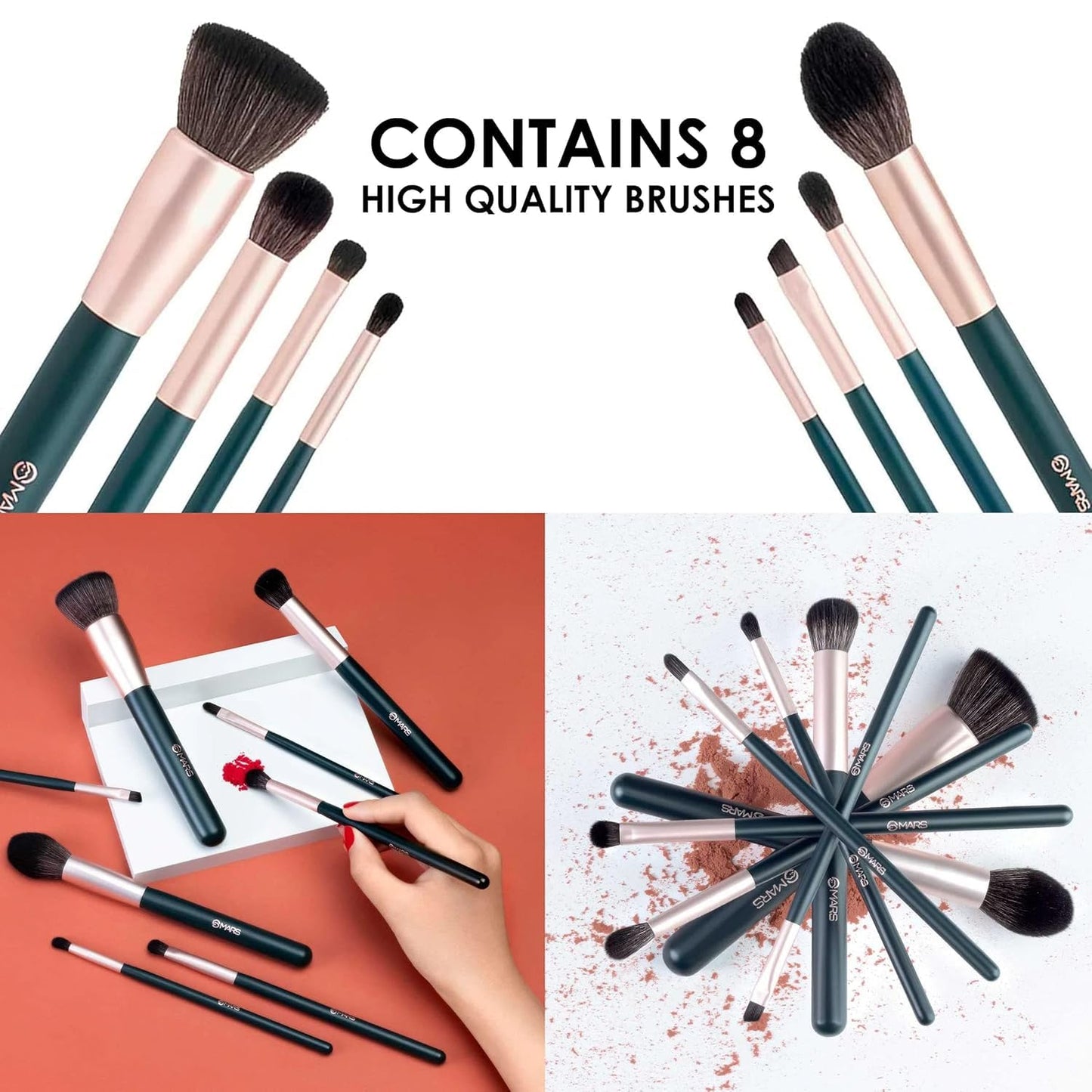 PREMIUM Tools of Titan Brush Set of 8 with Holder | Face Makeup Brush Set with Ultra Soft Bristles (PACK OF 8)-SH7711