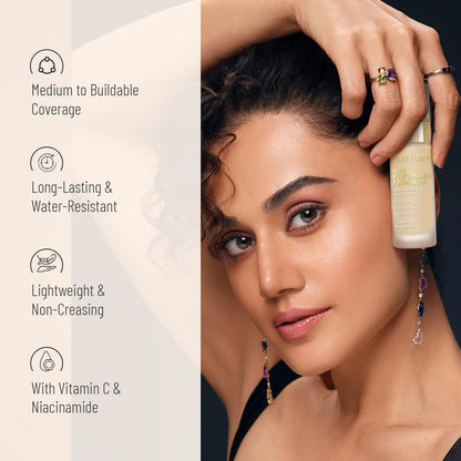 Swiss Beauty High Performance Foundation | Water-Resistant | Medium To Buildable Coverage Liquid Dewy Finish | Lightweight | Easy To Blend | With Vitamin C & Niacinamide | 07 Natural Nude, 55G