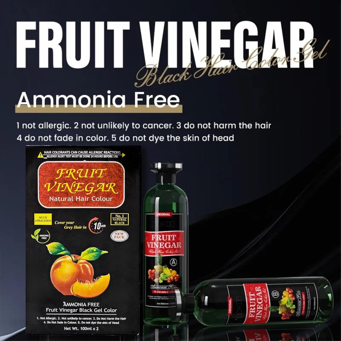 Fruit Vinegar Gel Hair Color For Men & Women, Hair Color Dye for Black Hair (Black, 200ml)