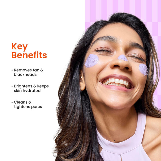 Foxtale De-Tan Face Mask for Glowing Skin| Clay Mask with Lactic Acid for Tan Removal, Reduction in Blackheads, Instant Brightening| New-Age Ubtan Face Pack for All Skin Types | Men & Women- 75g