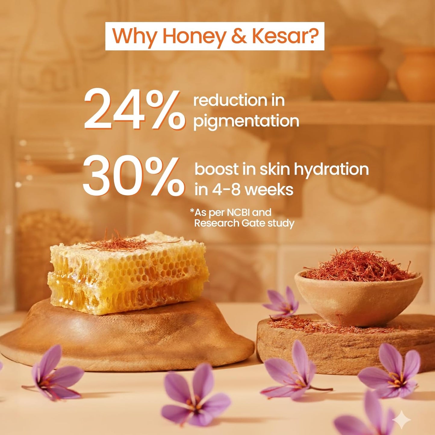 Herbs & Hills Honey Kesar Herbal Body Cleanser, Natural & Organic Body Soap, Moisturizing & Brightening Cleansing Soap, 4x100 g