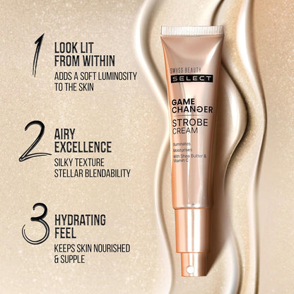Swiss Beauty Select Game Changer Strobe Cream Enriched With Shea Butter & Vitamin C | Shade- Gold Sheen, 35gm