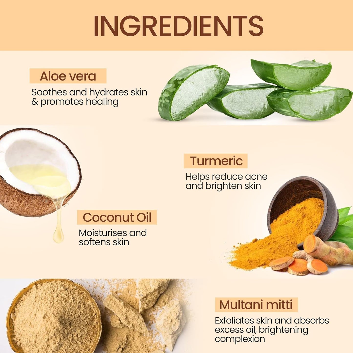 Herbs & Hills Multani Mitti Body Cleanser, Natural Exfoliating Soap with Aloe Vera, Turmeric & Red Sandalwood, 6x100g
