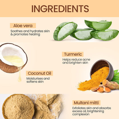 Herbs & Hills Multani Mitti Body Cleanser, Natural Exfoliating Soap with Aloe Vera, Turmeric & Red Sandalwood, 6x100g