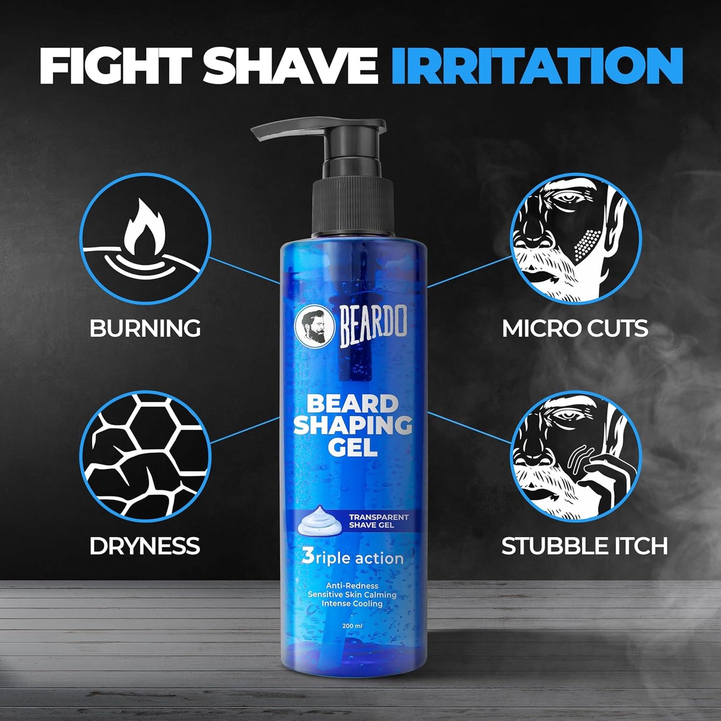 Beardo Beard Shaping Gel, 200ml | 3riple Action Transparent Shaving Gel for Men | Shaving gel with Anti-Redness, Calming, Intense Cooling | Suitable for Sensitive Skin