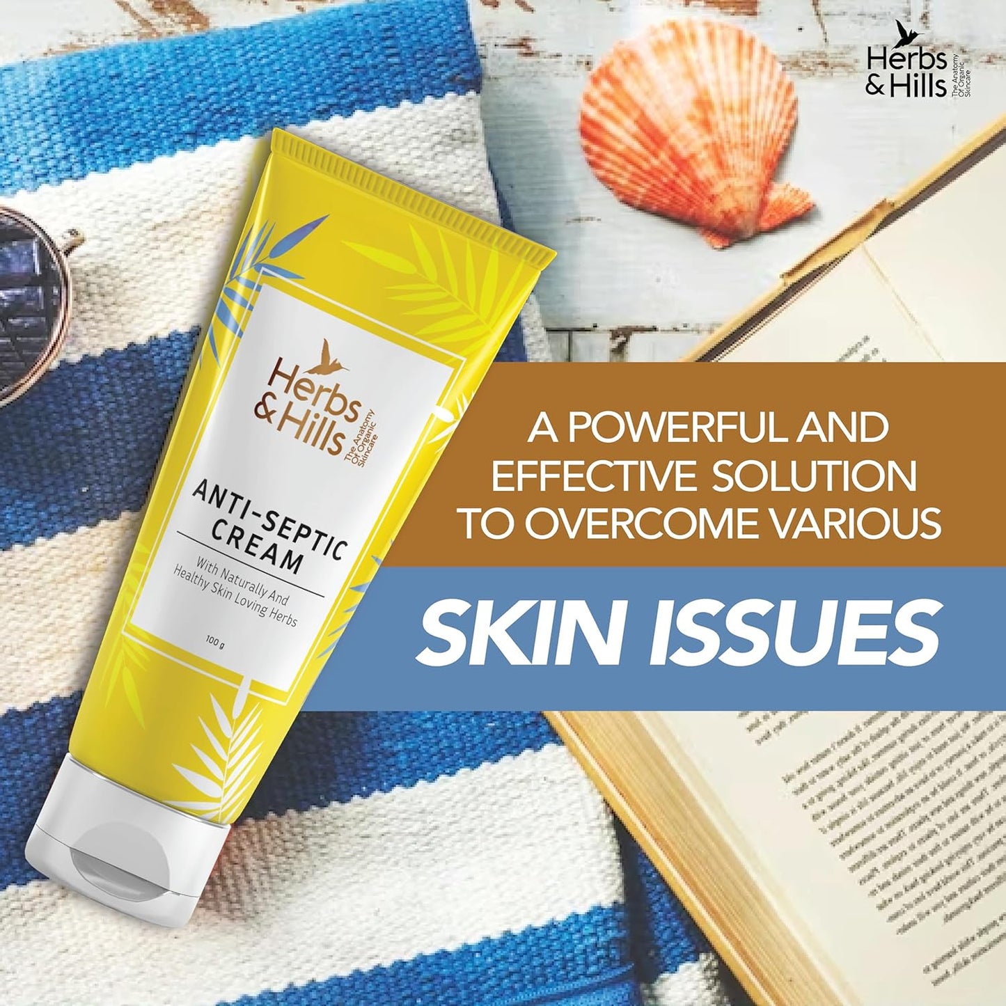 Herbs & Hills Anti-Septic Cream, Herbal Antiseptic Ointment with Tea Tree Oil, Turmeric, Neem & Aloe Vera, Heals Cuts, Scratches, Burns & Skin Irritations, 100gms