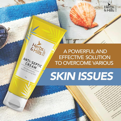 Herbs & Hills Anti-Septic Cream, Herbal Antiseptic Ointment with Tea Tree Oil, Turmeric, Neem & Aloe Vera, Heals Cuts, Scratches, Burns & Skin Irritations, 100gms