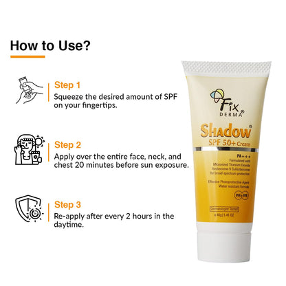 Fixderma Shadow Sunscreen SPF 50+ Cream PA+++ | Sunscreen for Dry Skin | Sunscreen for UVA & UVB Protection | Non Greasy & Water Resistant - 75 gm