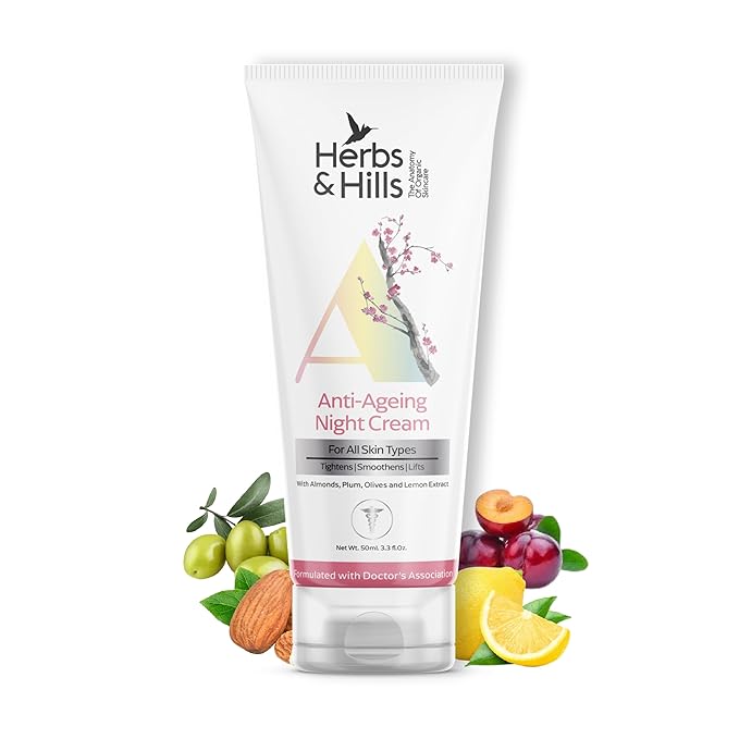 Herbs & Hills Anti-Ageing Night Cream, With Organic Oils & Herbs, Reduces Fine Lines & Wrinkles, Skin Firming & Radiance Boost, Paraben-Free & Chemical-Free, 50 ml
