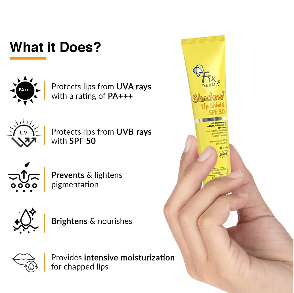 Fixderma Shadow SPF 50 Lip Shield Pa+++ Lip Balm with Cacao Seed Butter & Vitamin E- 15gm