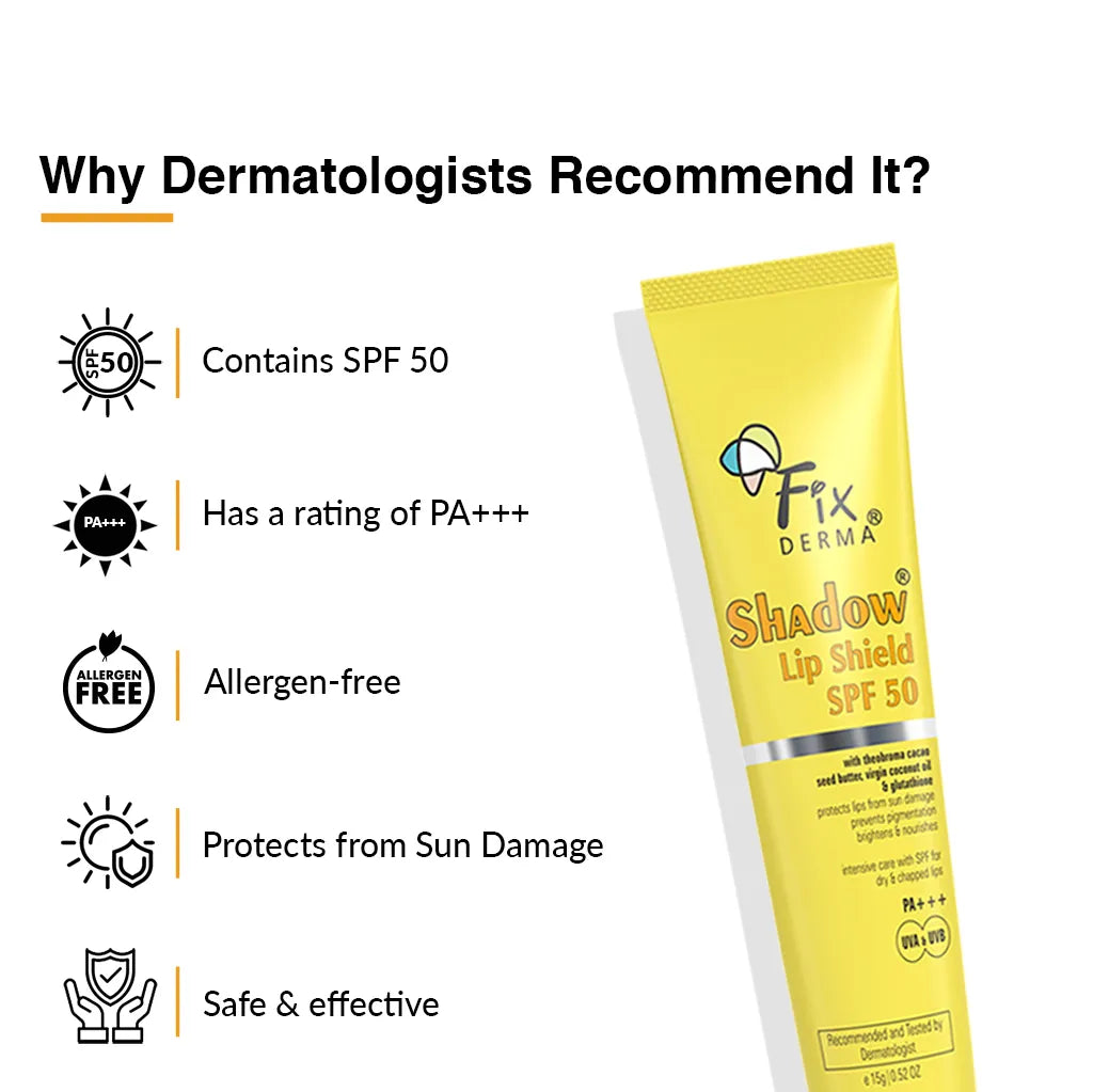 Fixderma Shadow SPF 50 Lip Shield Pa+++ Lip Balm with Cacao Seed Butter & Vitamin E- 15gm